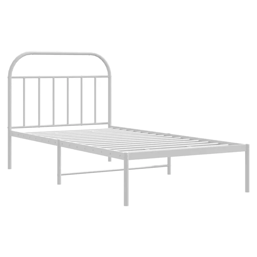 Cadre de lit métal sans matelas et tête de lit blanc 100x190 cm - 3