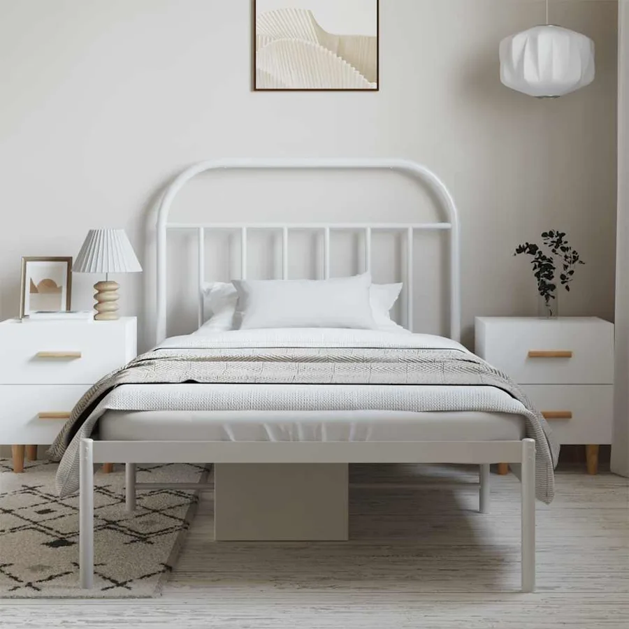 Cadre de lit métal sans matelas et tête de lit blanc 100x190 cm - 4