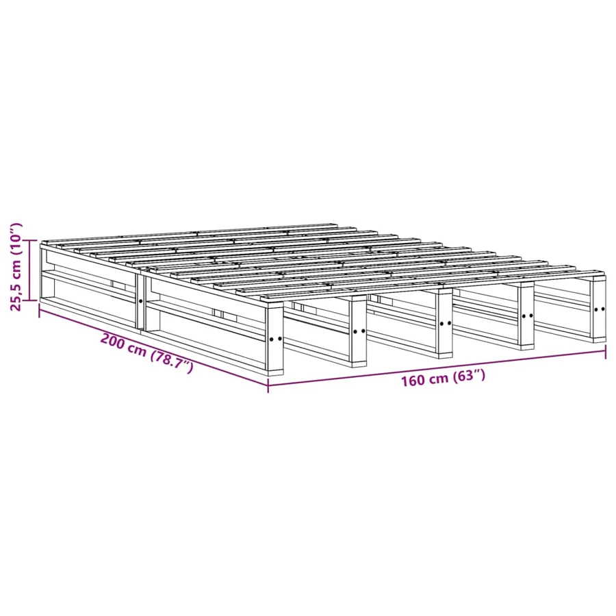 Cadre de lit sans matelas blanc 160x200 cm bois de pin massif - 9
