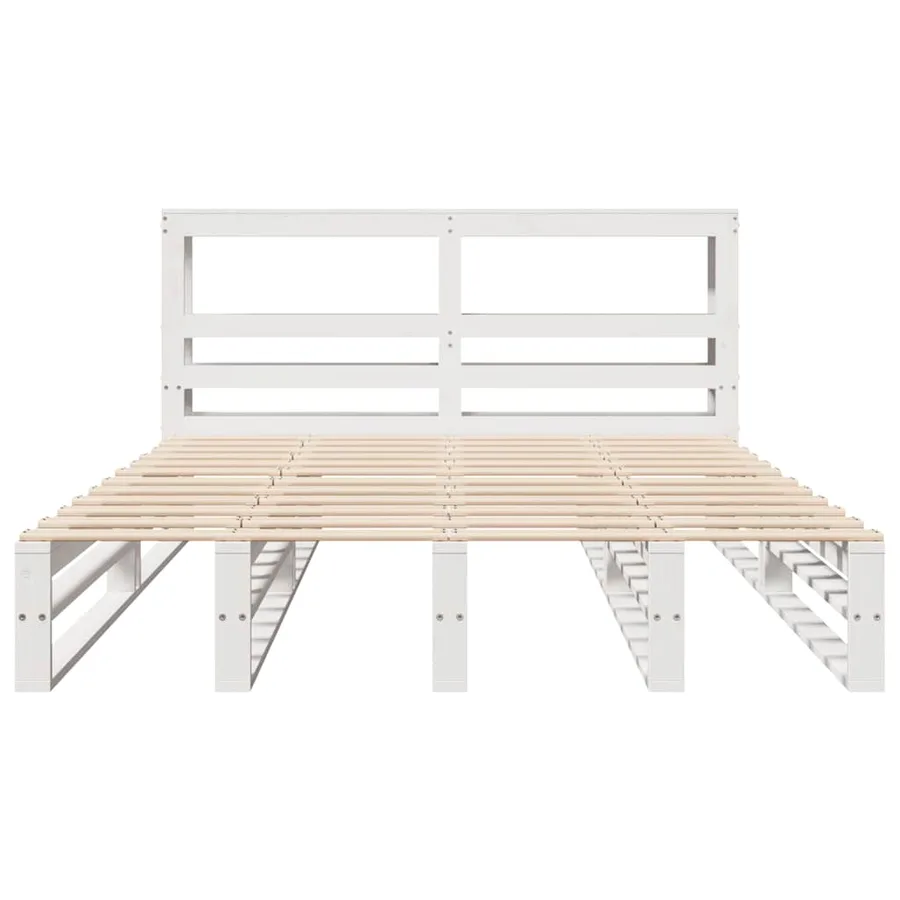 Cadre de lit sans matelas blanc 150x200 cm bois de pin massif - 4