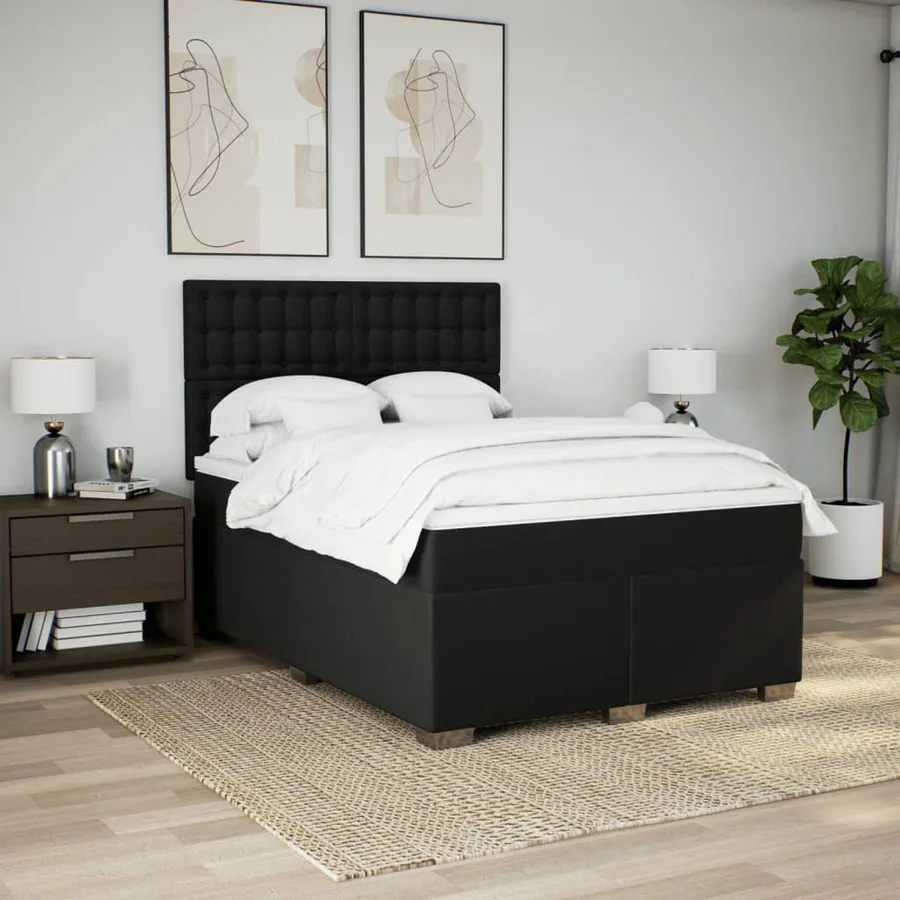 Sommier à lattes de lit avec matelas Noir 140x190 cm Tissu - 3