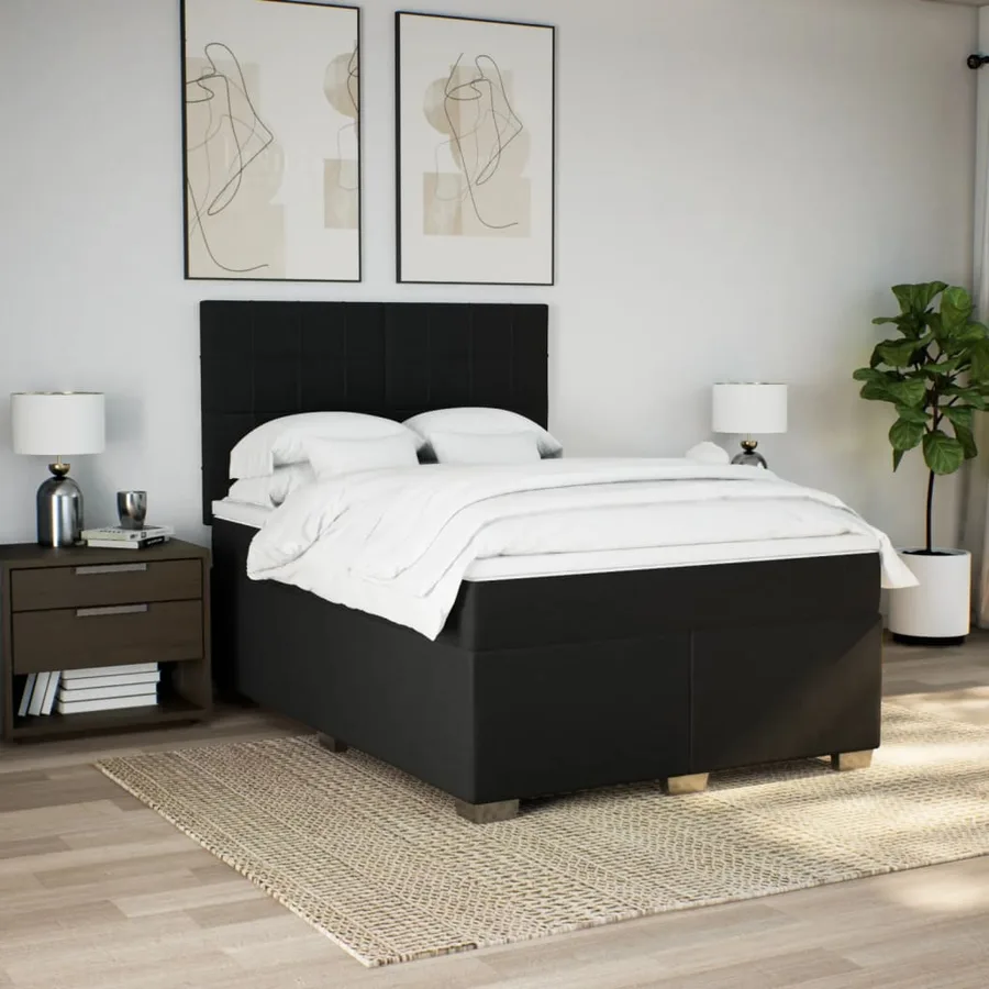 Sommier à lattes de lit avec matelas Noir 140x190 cm Tissu - 4