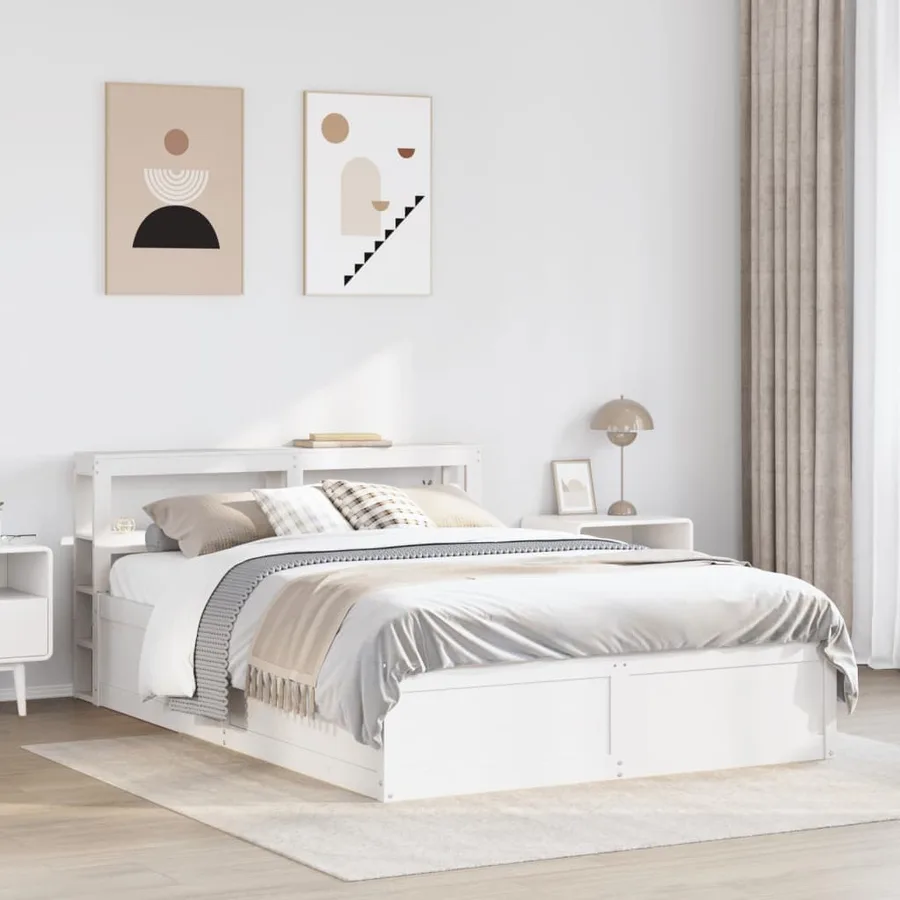Cadre de lit avec tête de lit blanc 120x190 cm bois pin massif - 3