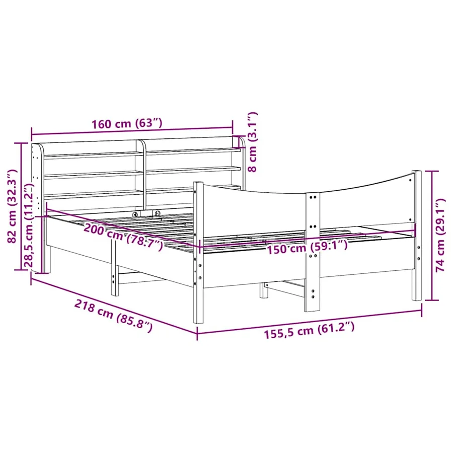 Cadre de lit avec tête de lit blanc 150x200 cm bois pin massif - 11