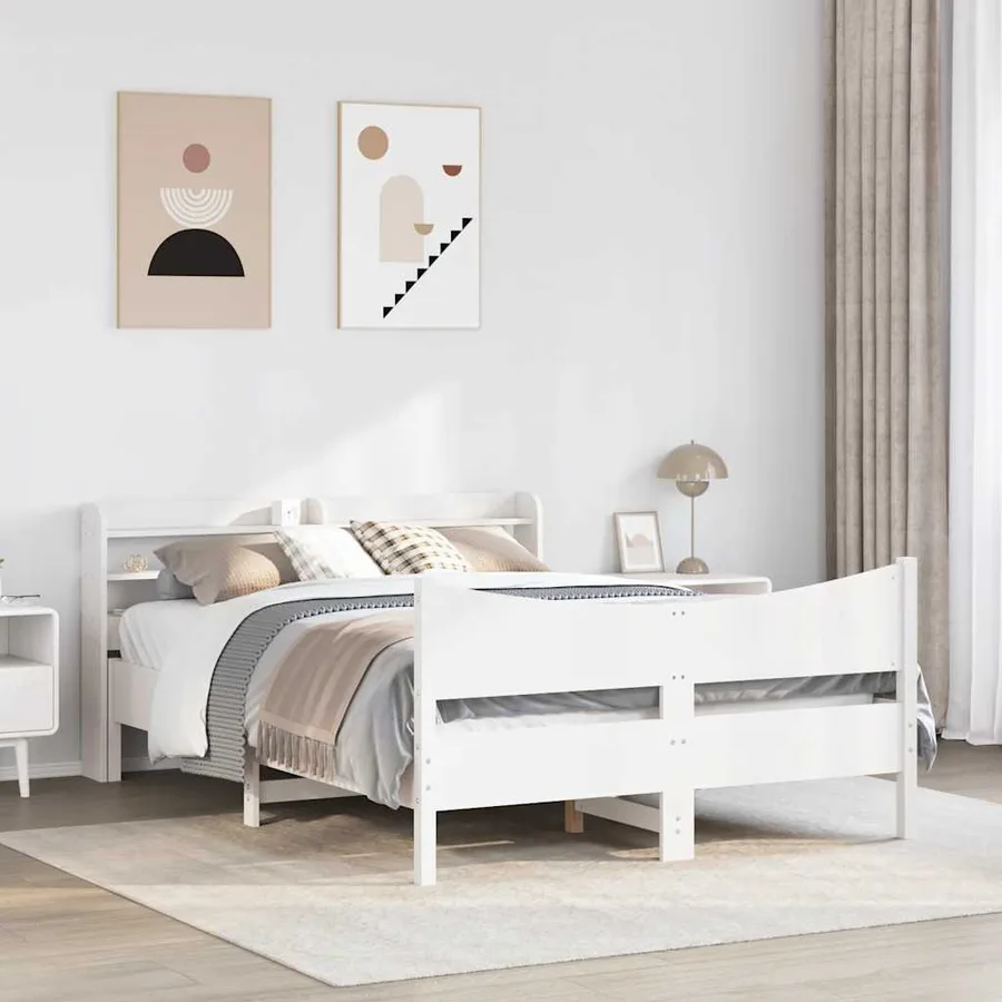 Cadre de lit avec tête de lit blanc 150x200 cm bois pin massif - 3