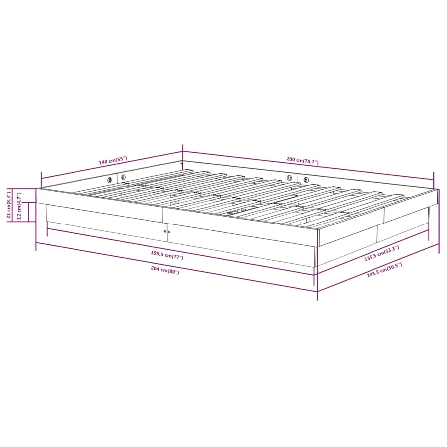 Cadre de lit Bois massif 140x200 cm - 8