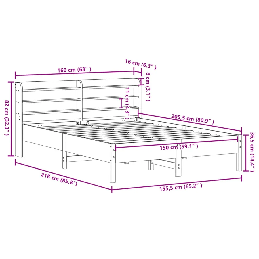 Cadre de lit sans matelas blanc 150x200 cm bois de pin massif - 12
