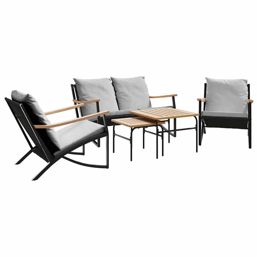 Ensemble de meubles de balcon avec coussins 5 pcs noir acier - 2