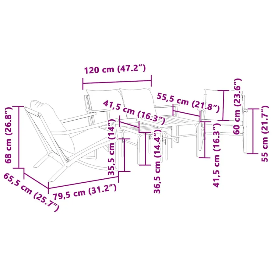 Ensemble de meubles de balcon avec coussins 5 pcs noir acier - 3