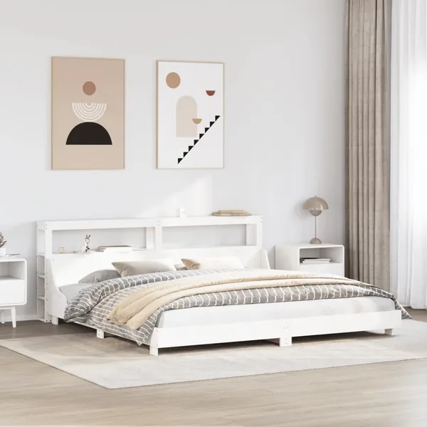 Cadre de lit sans matelas blanc 180x200 cm bois massif de pin