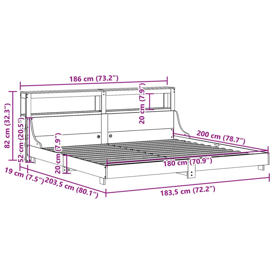 Cadre de lit sans matelas blanc 180x200 cm bois massif de pin - 12