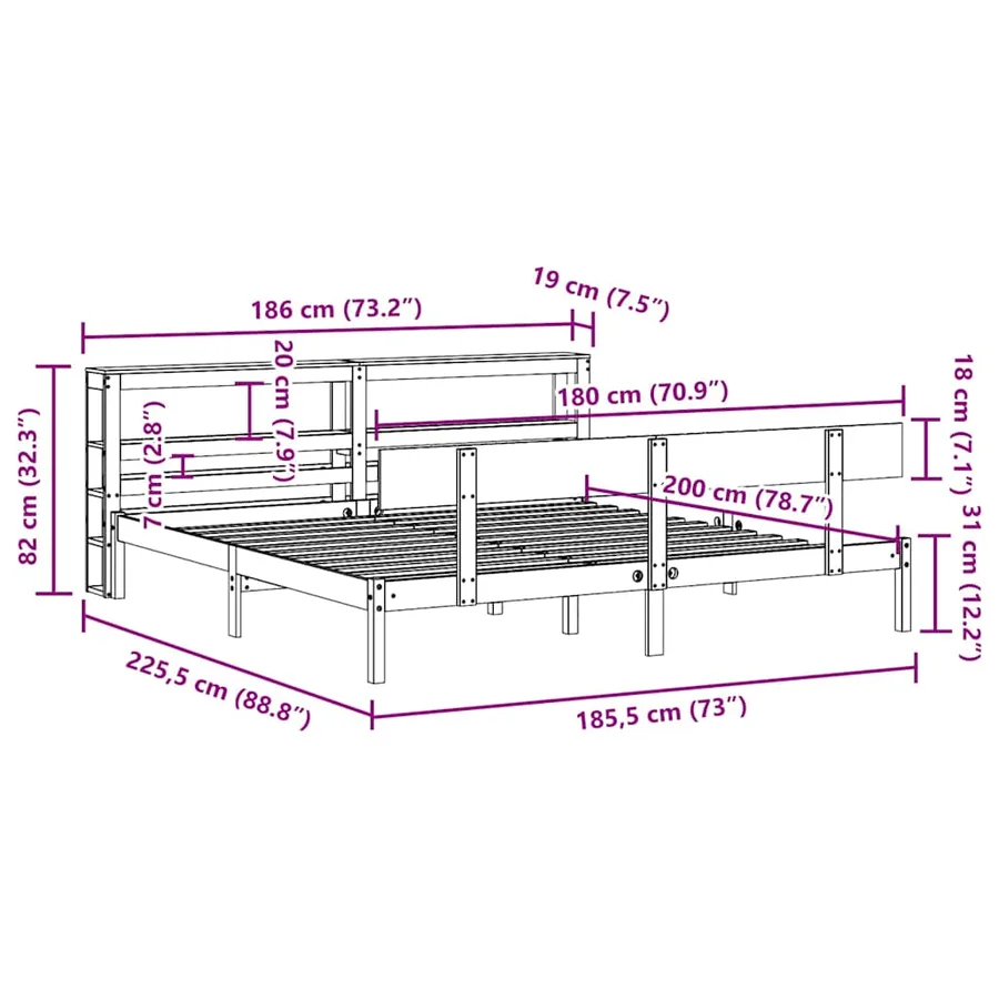 Cadre de lit sans matelas blanc 180x200 cm bois massif de pin - 12