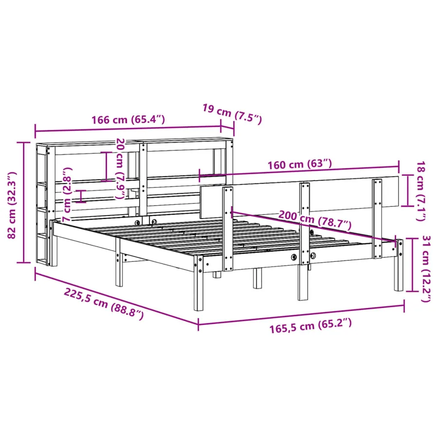 Cadre de lit sans matelas blanc 160x200 cm bois de pin massif - 12
