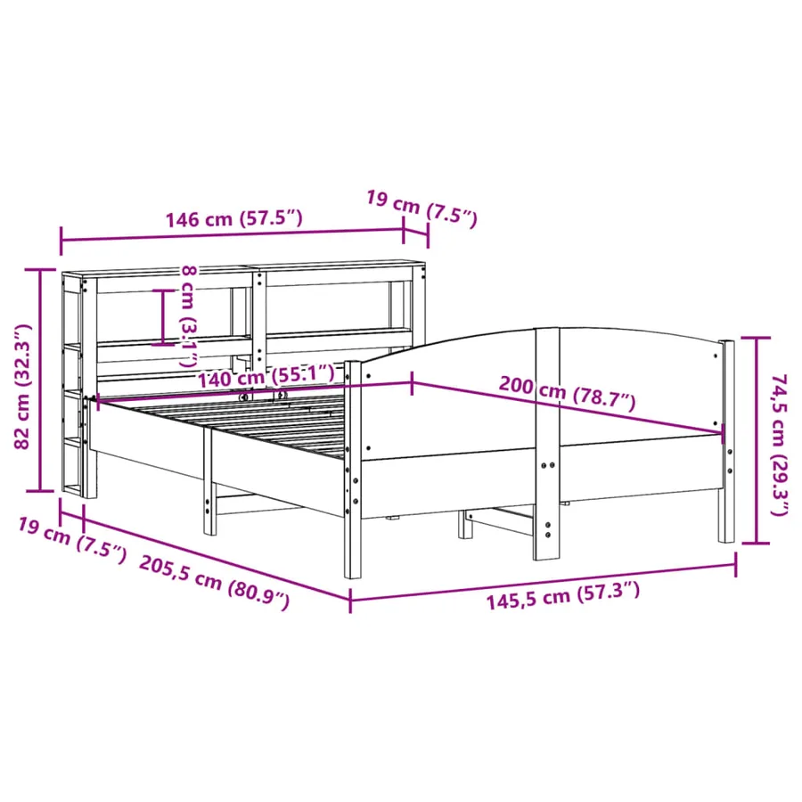 Cadre de lit sans matelas blanc 140x200 cm bois de pin massif - 12