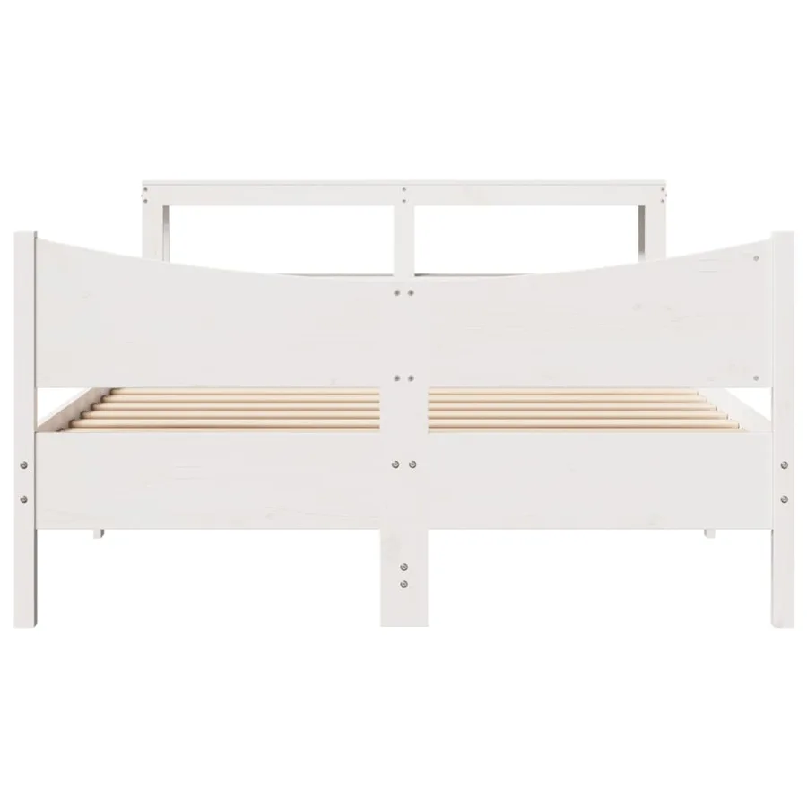 Cadre de lit avec tête de lit blanc 160x200 cm bois pin massif - 4