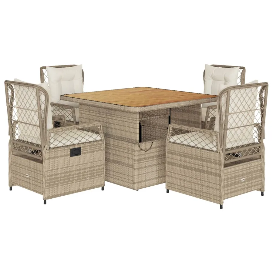 Ensemble à manger de jardin avec coussins 5pcs Beige poly rotin - 2