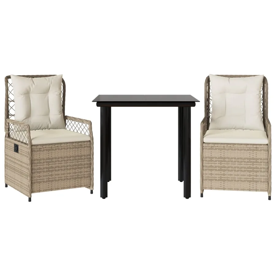 Ensemble à manger de jardin et coussins 3 pcs Beige poly rotin - 2