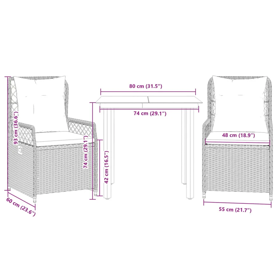 Ensemble à manger de jardin et coussins 3 pcs Beige poly rotin - 8
