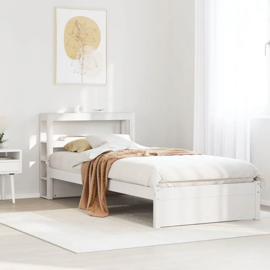 Cadre de lit avec tête de lit sans matelas blanc 75x190 cm