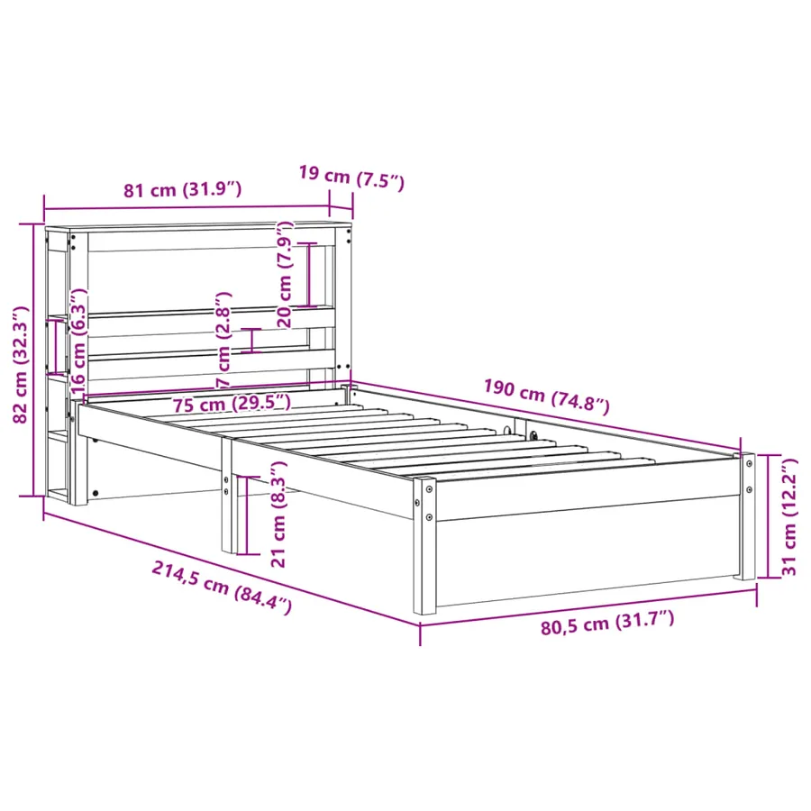 Cadre de lit avec tête de lit sans matelas blanc 75x190 cm - 12