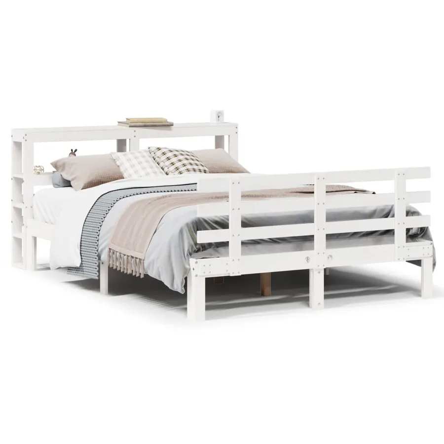 Cadre de lit et tête de lit sans matelas blanc 135x190 cm - 2