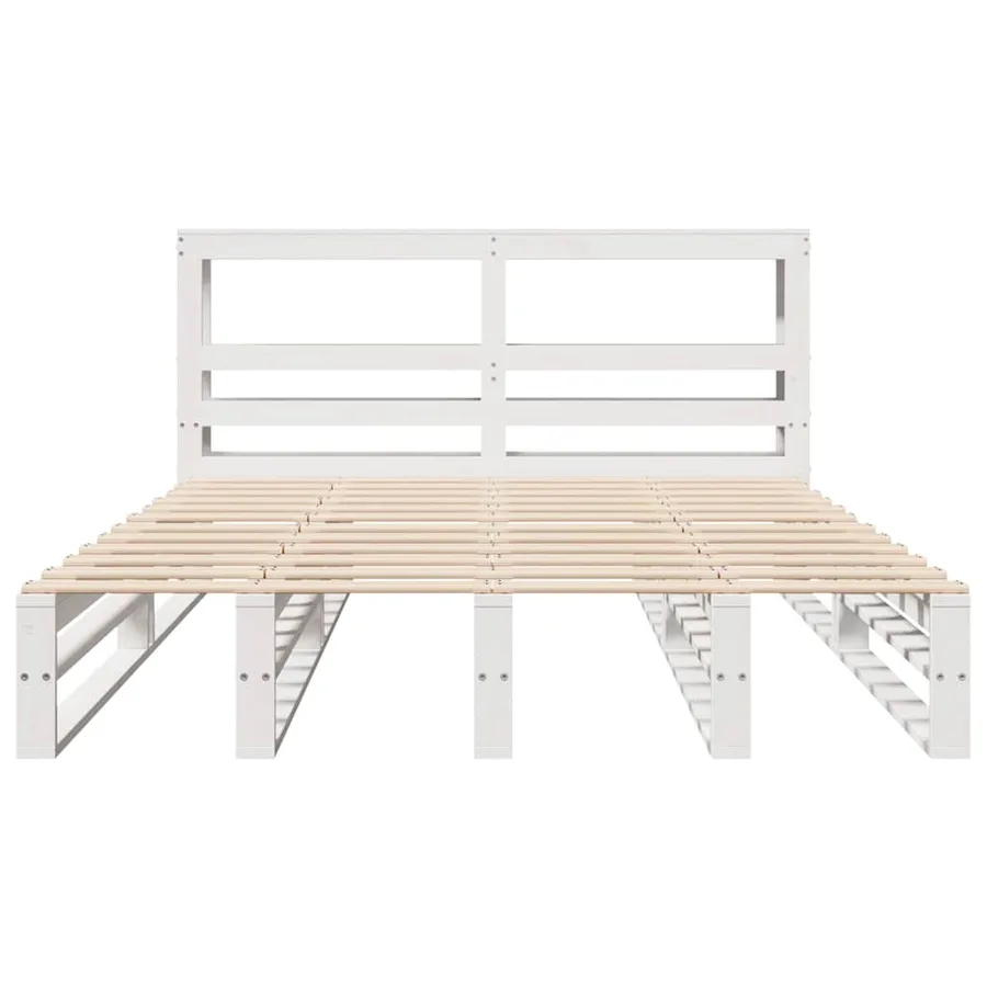 Cadre de lit sans matelas blanc 135x190 cm bois de pin massif - 4