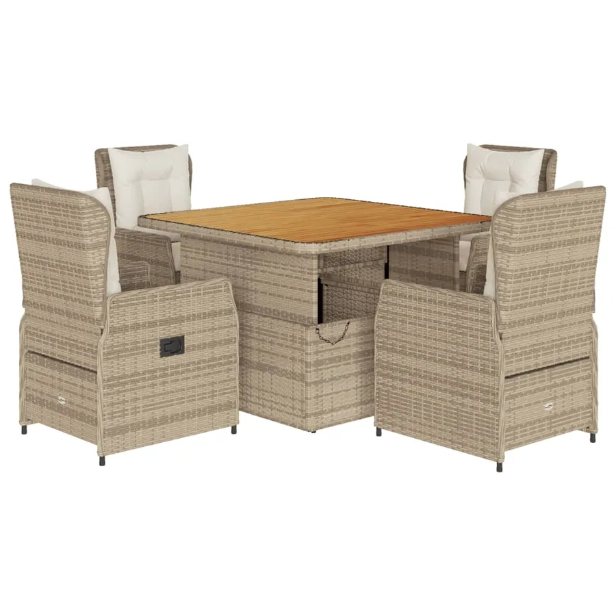 Ensemble à manger de jardin avec coussins 5pcs Beige poly rotin - 2