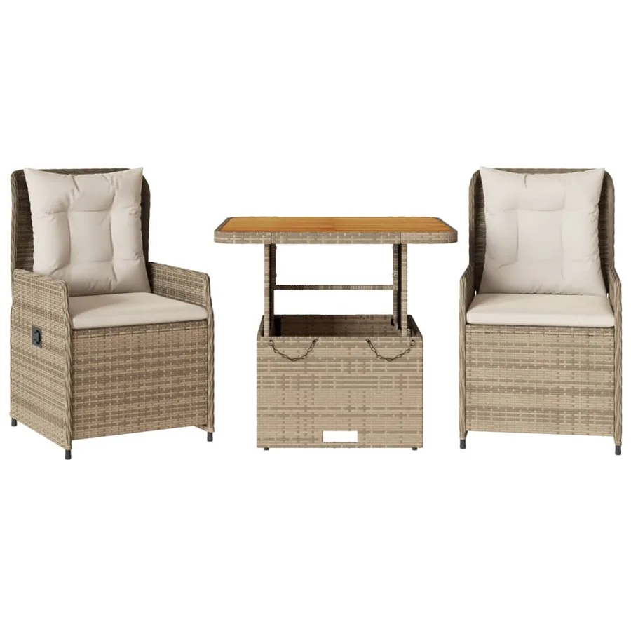 Ensemble de bistro 3 pcs avec coussins beige résine tressée - 2