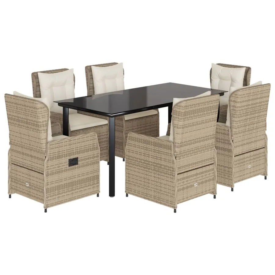 Ensemble à manger de jardin et coussins 7 pcs beige poly rotin - 2