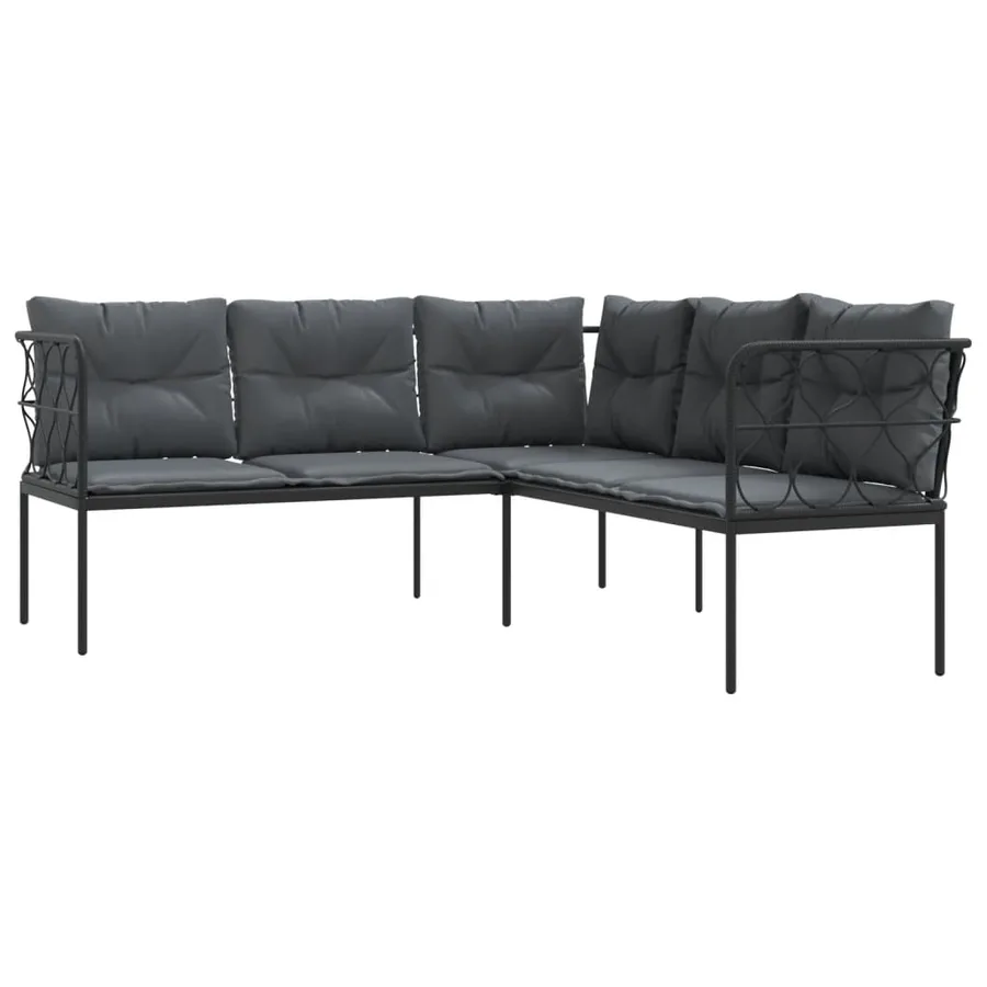 Canapé de jardin avec coussins forme de L noir acier textilène - 2