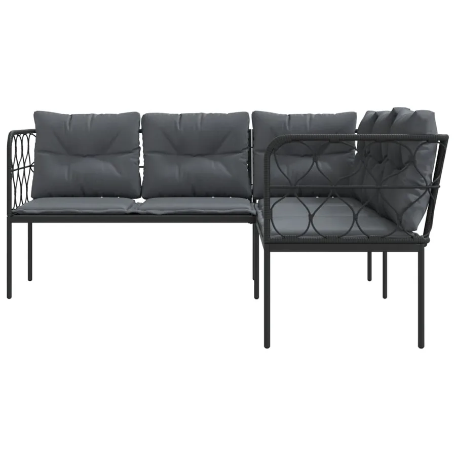 Canapé de jardin avec coussins forme de L noir acier textilène - 4