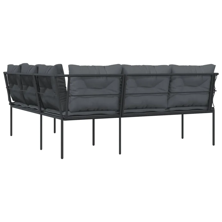 Canapé de jardin avec coussins forme de L noir acier textilène - 6