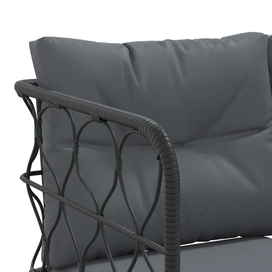 Canapé de jardin avec coussins forme de L noir acier textilène - 7
