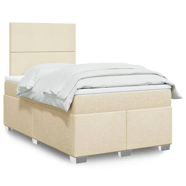 Sommier à lattes de lit avec matelas Crème 120x200 cm Tissu