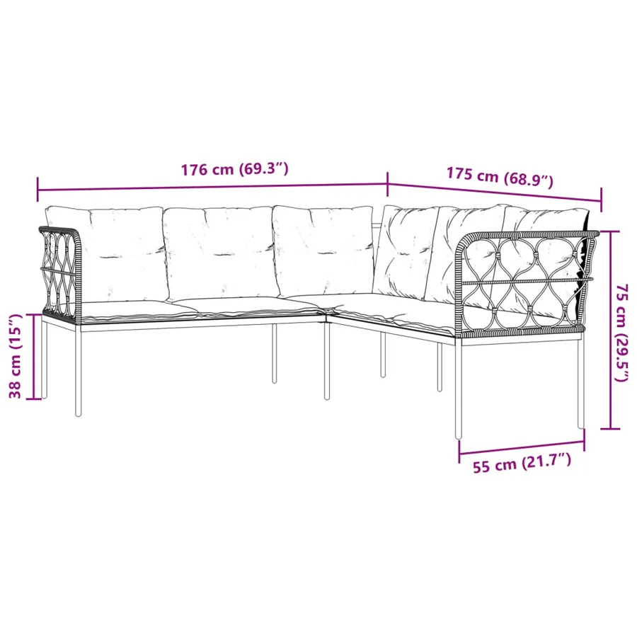 Ensemble de canapés de jardin et coussins noir acier textilène - 10