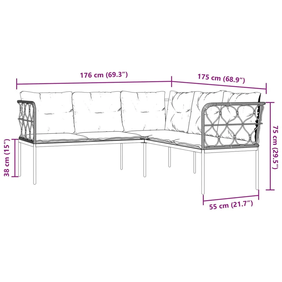 Ensemble de canapés de jardin et coussins noir acier textilène - 10