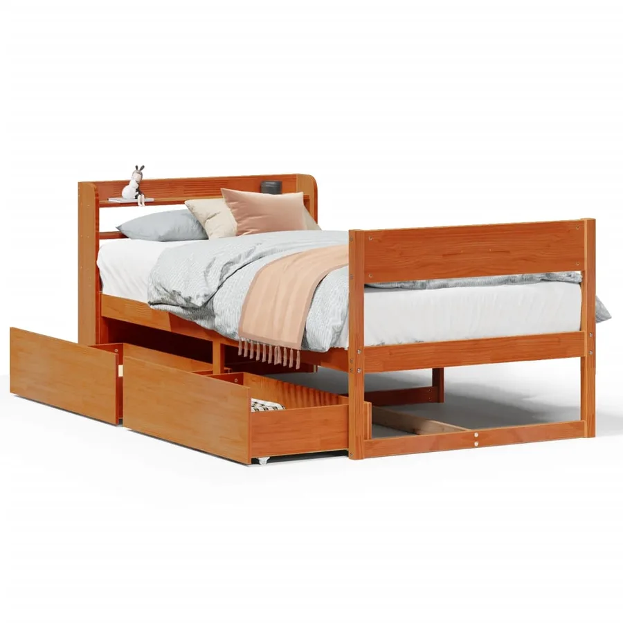 Cadre de lit sans matelas cire marron 100x200cm bois pin massif - 2