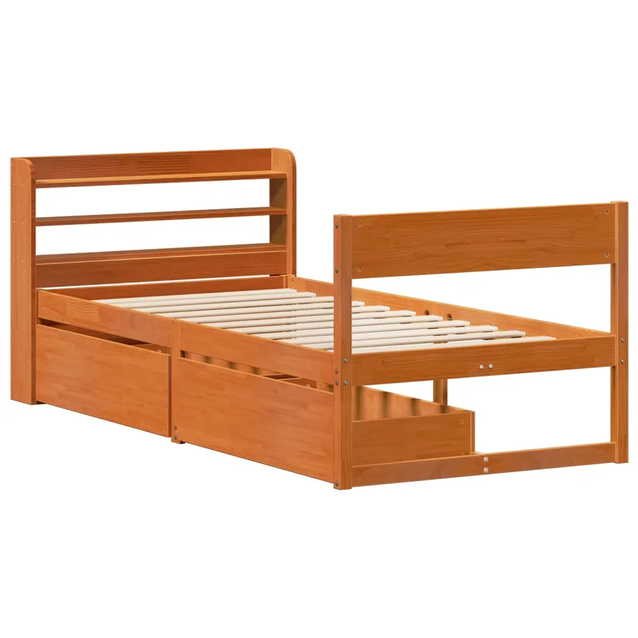 Cadre de lit sans matelas cire marron 100x200cm bois pin massif - 3