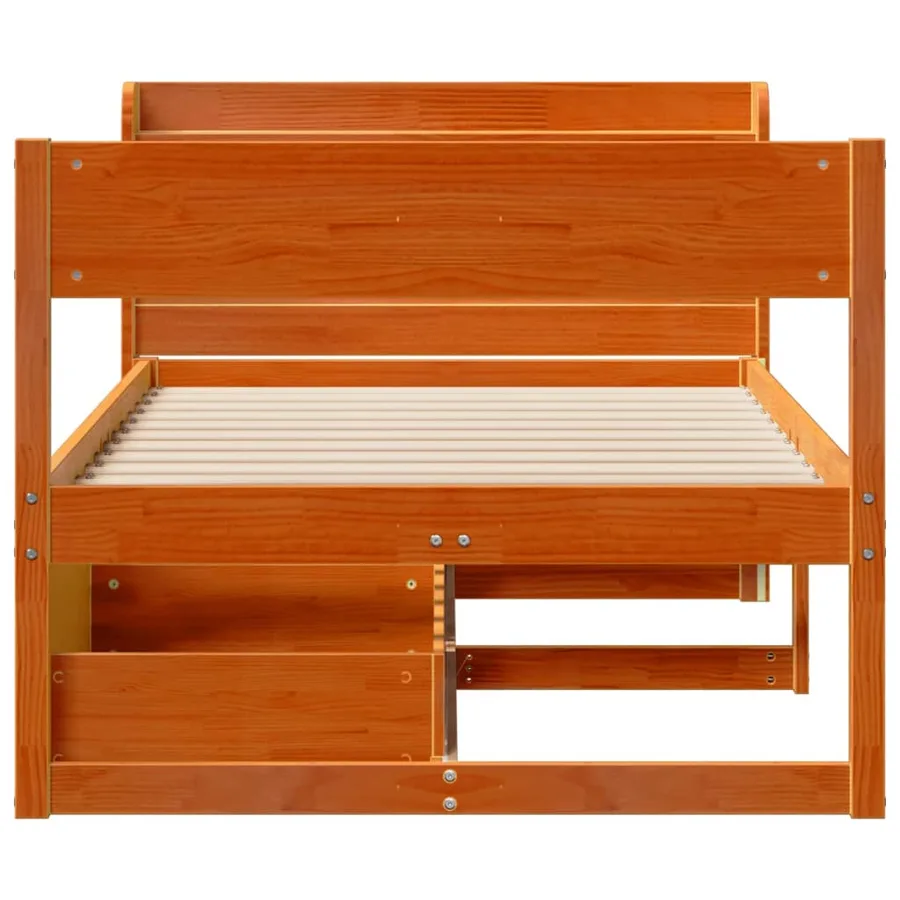 Cadre de lit sans matelas cire marron 100x200cm bois pin massif - 4