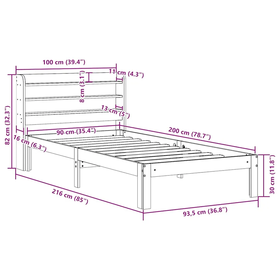 Cadre de lit avec tête de lit sans matelas 90x200 cm - 11