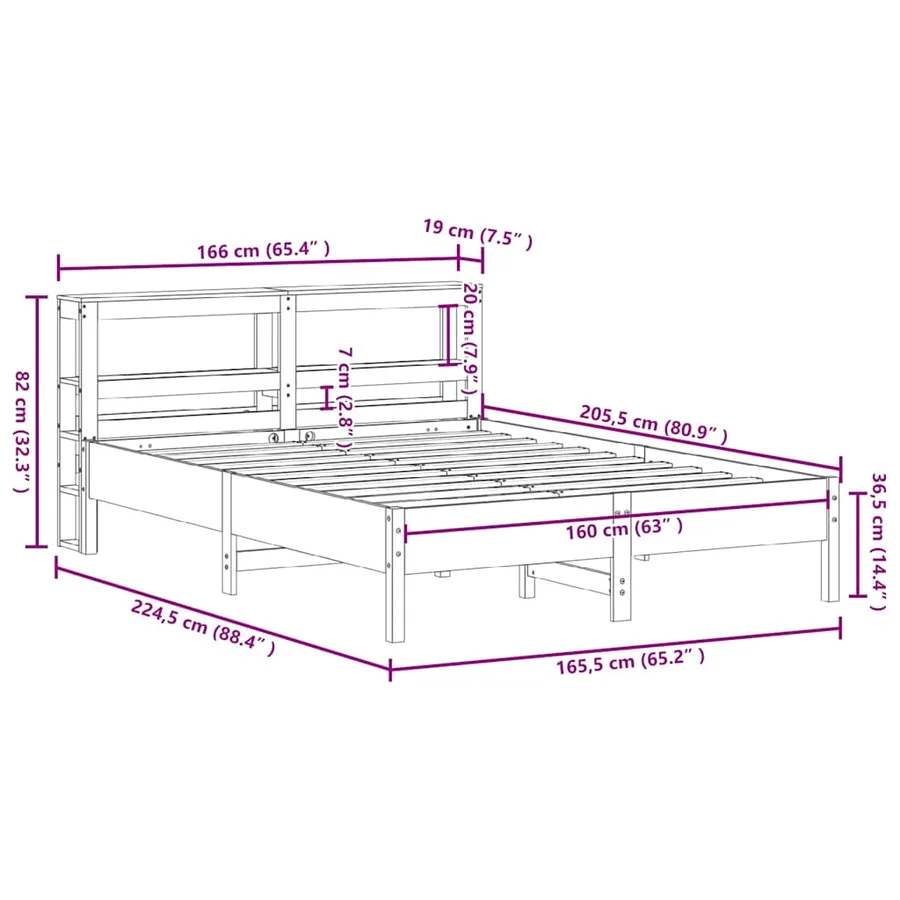 Cadre de lit sans matelas 160x200 cm bois massif de pin - 12