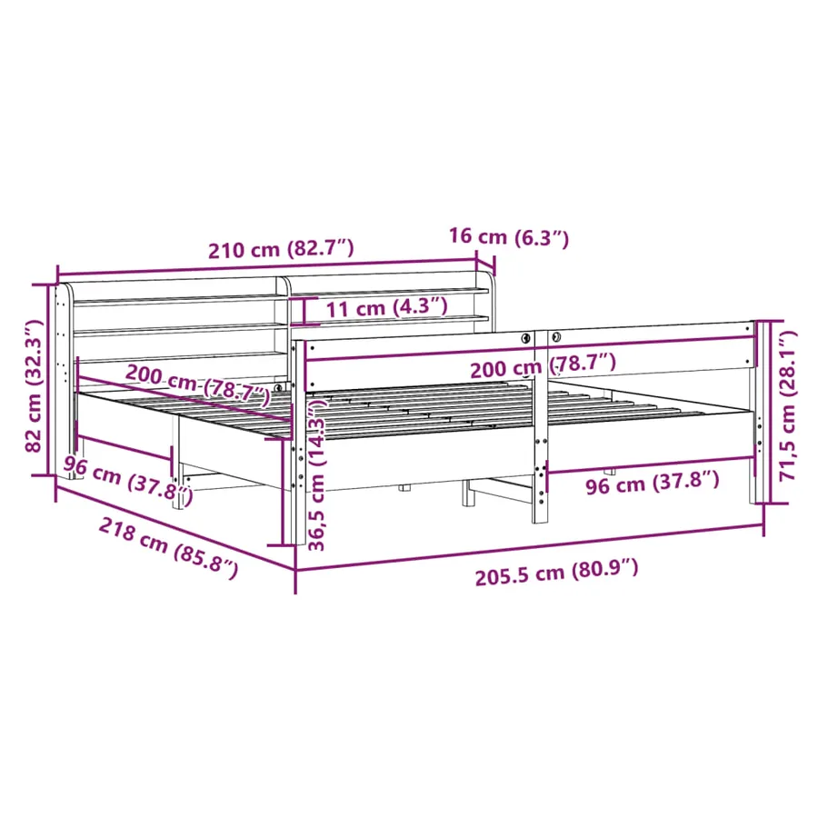 Cadre de lit sans matelas cire marron 200x200cm bois pin massif - 12