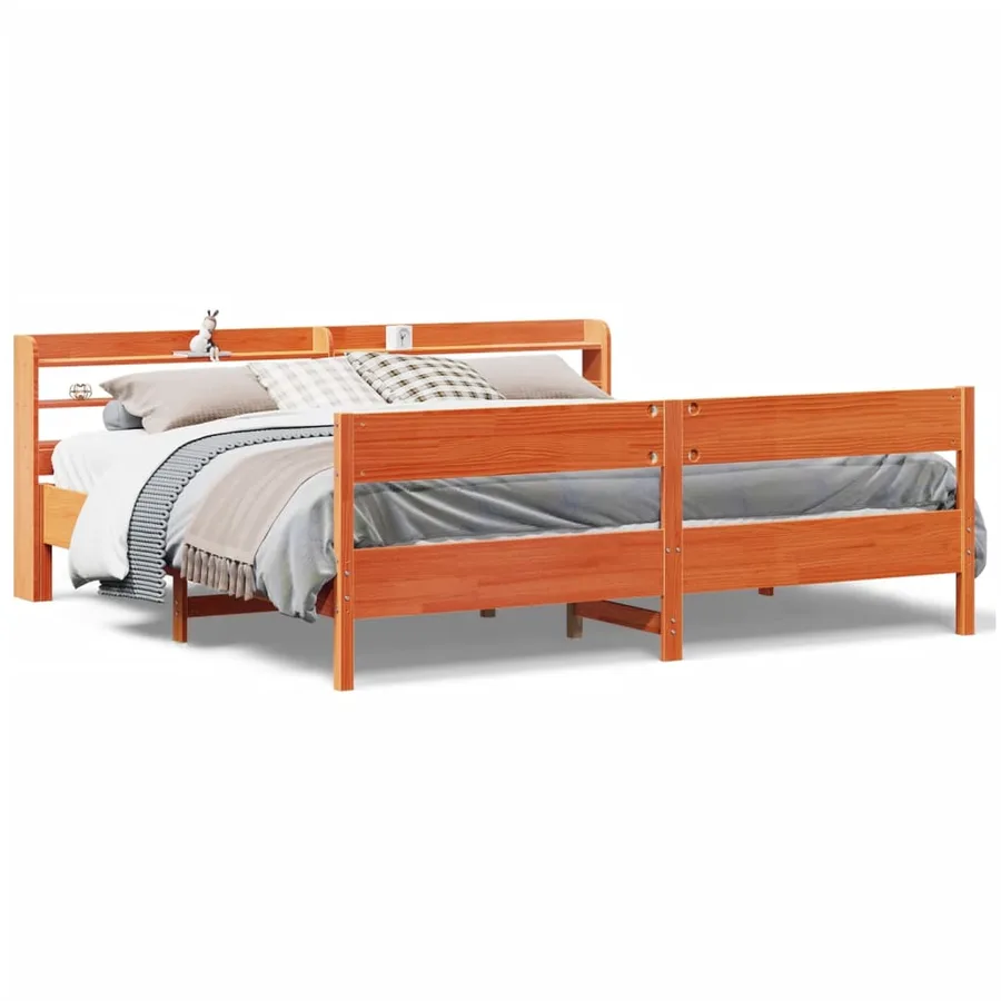 Cadre de lit sans matelas cire marron 200x200cm bois pin massif - 2