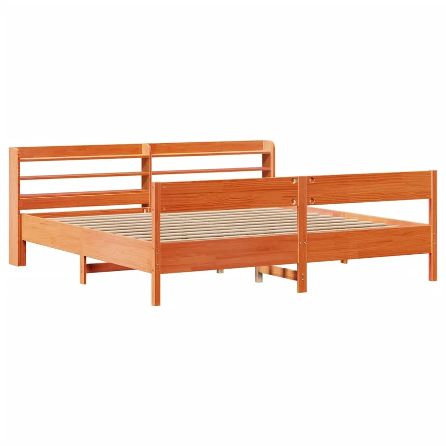 Cadre de lit sans matelas cire marron 200x200cm bois pin massif - 3