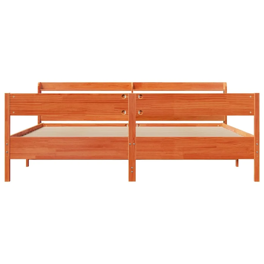 Cadre de lit sans matelas cire marron 200x200cm bois pin massif - 4