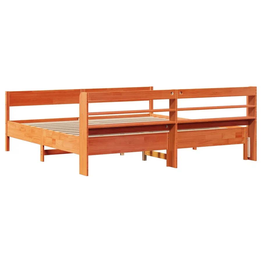 Cadre de lit sans matelas cire marron 200x200cm bois pin massif - 6