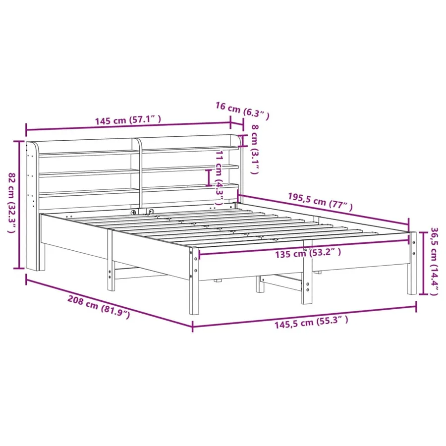 Cadre de lit sans matelas 135x190 cm bois de pin massif - 12