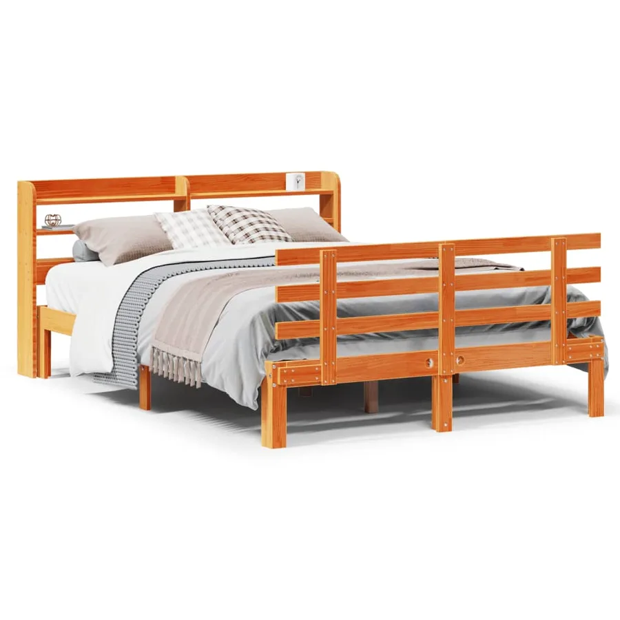Cadre de lit et tête de lit sans matelas cire marron 140x190 cm - 2