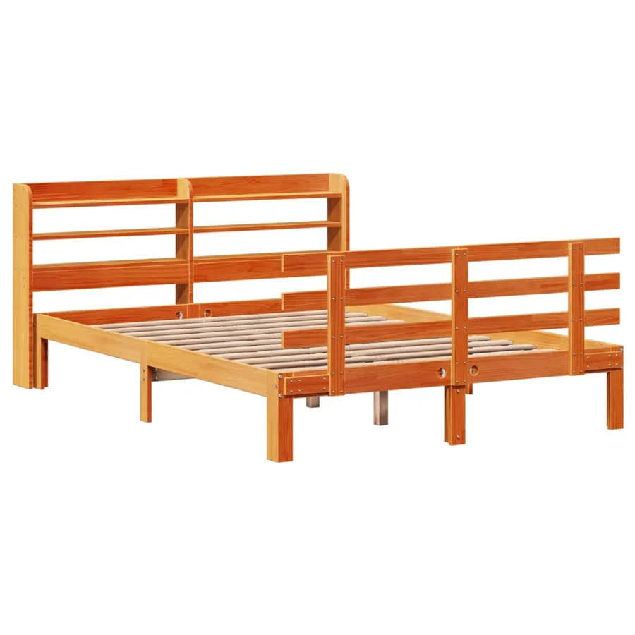 Cadre de lit et tête de lit sans matelas cire marron 140x190 cm - 3