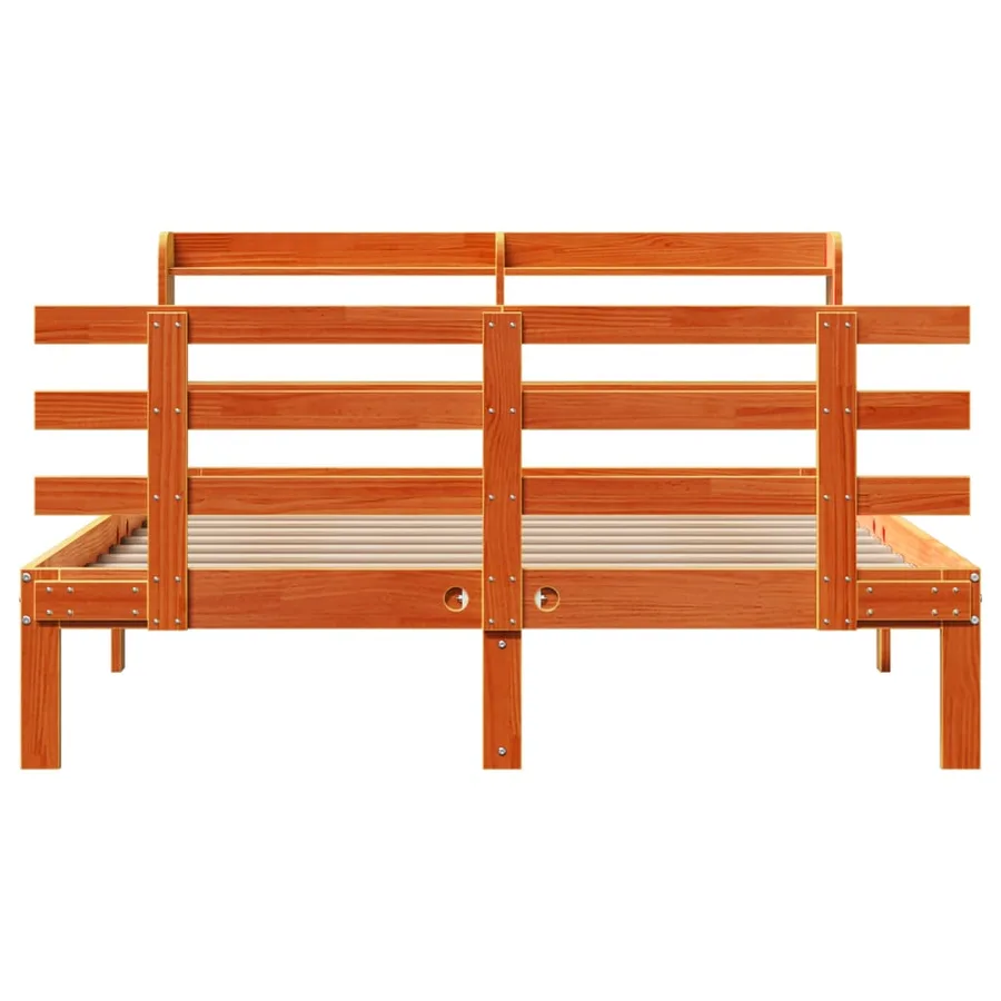 Cadre de lit et tête de lit sans matelas cire marron 140x190 cm - 5